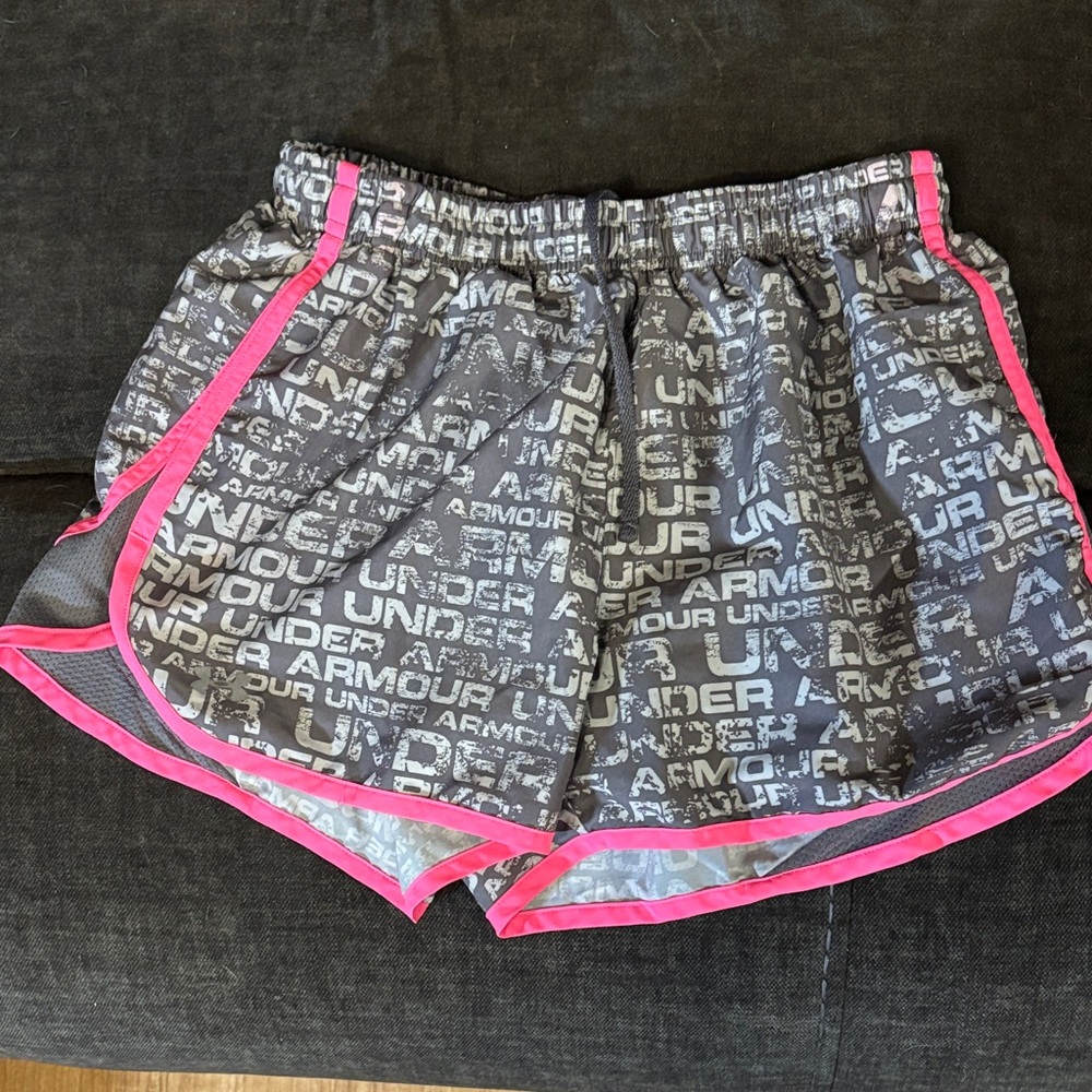 Under Armour Women's Athletic Shorts in Gray with Pink Trim
